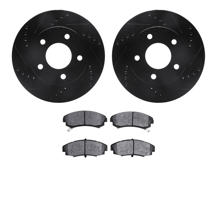 8302-45001 Drilled/Slotted Brake Rotors with 3000-Series Ceramic Brake Pads Kit [Black], 1986-1992 GM, Position: Front