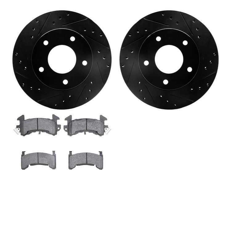 8302-45003 Drilled/Slotted Brake Rotors with 3000-Series Ceramic Brake Pads Kit [Black], 1979-1980 GM, Position: Rear