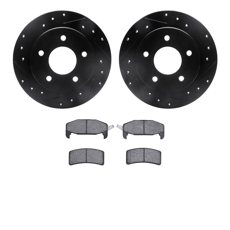 8302-45010 Drilled/Slotted Brake Rotors with 3000-Series Ceramic Brake Pads Kit [Black], 1988-1994 GM, Position: Rear