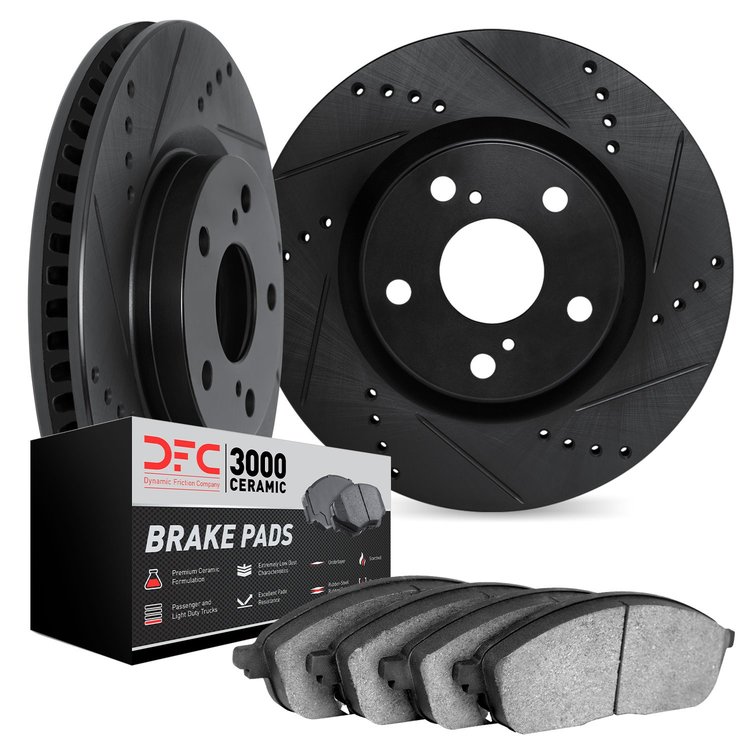 8302-45021 Drilled/Slotted Brake Rotors with 3000-Series Ceramic Brake Pads Kit [Black], 2011-2016 GM, Position: Front