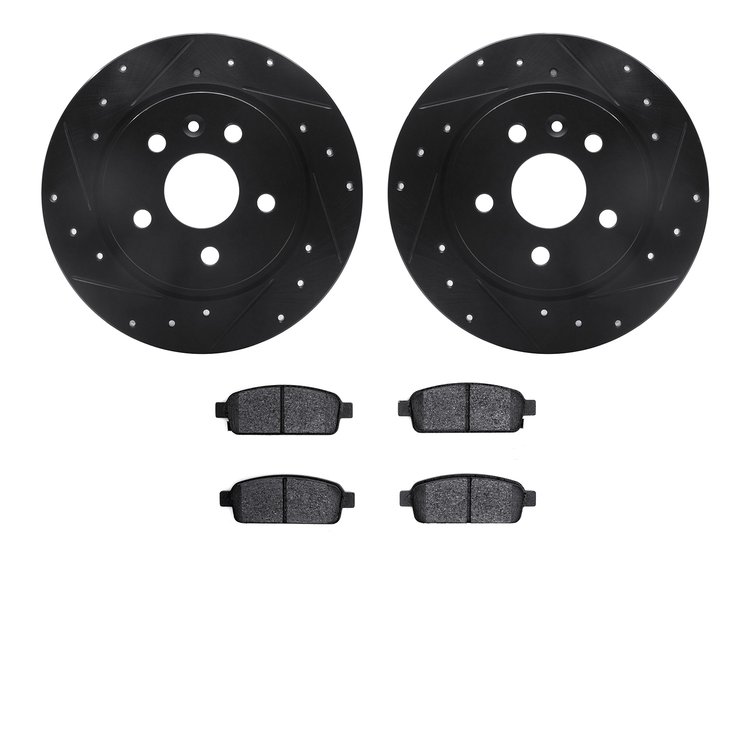 8302-45029 Drilled/Slotted Brake Rotors with 3000-Series Ceramic Brake Pads Kit [Black], 2011-2018 GM, Position: Rear