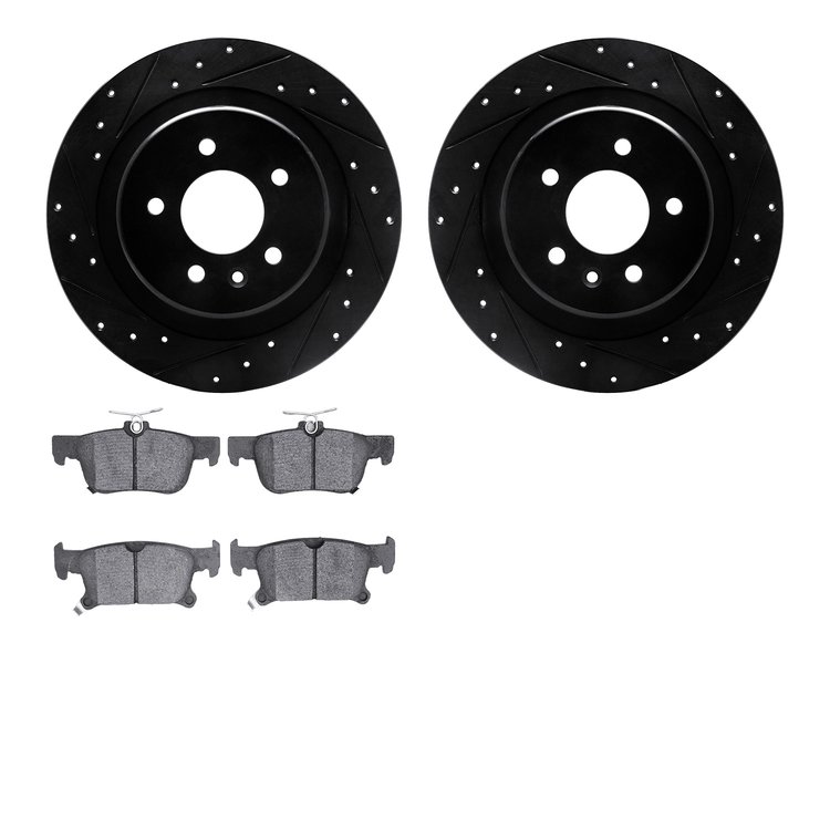 8302-45034 Drilled/Slotted Brake Rotors with 3000-Series Ceramic Brake Pads Kit [Black], 2016-2018 GM, Position: Rear