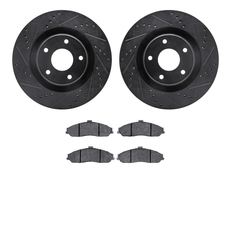8302-46013 Drilled/Slotted Brake Rotors with 3000-Series Ceramic Brake Pads Kit [Black], 2005-2013 GM, Position: Front