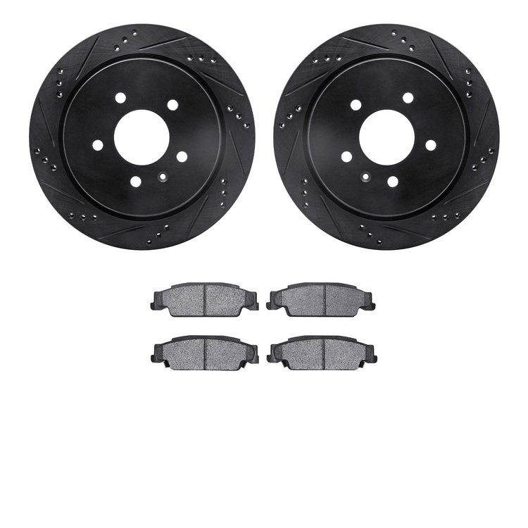 8302-46026 Drilled/Slotted Brake Rotors with 3000-Series Ceramic Brake Pads Kit [Black], 2003-2011 GM, Position: Rear