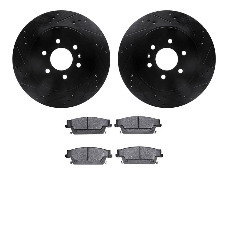 8302-46037 Drilled/Slotted Brake Rotors with 3000-Series Ceramic Brake Pads Kit [Black], 2004-2009 GM, Position: Rear