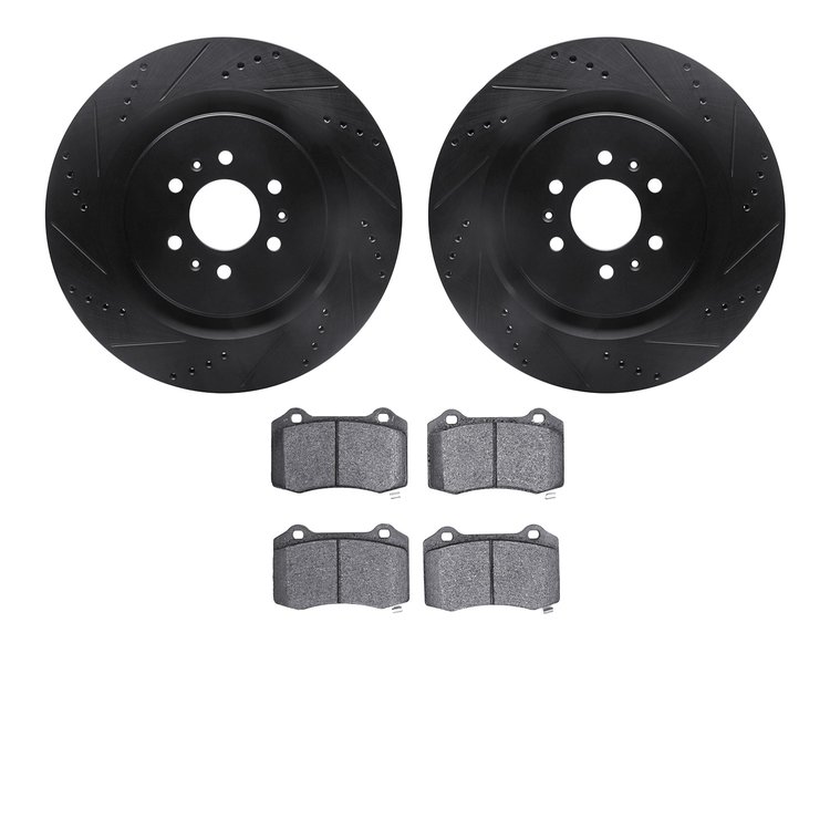 8302-46038 Drilled/Slotted Brake Rotors with 3000-Series Ceramic Brake Pads Kit [Black], 2004-2011 GM, Position: Rear