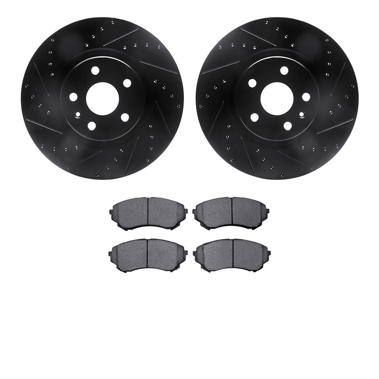 8302-46041 Drilled/Slotted Brake Rotors with 3000-Series Ceramic Brake Pads Kit [Black], 2008-2014 GM, Position: Front