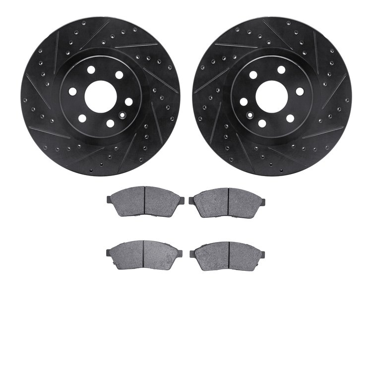 8302-46050 Drilled/Slotted Brake Rotors with 3000-Series Ceramic Brake Pads Kit [Black], 2010-2016 GM, Position: Front