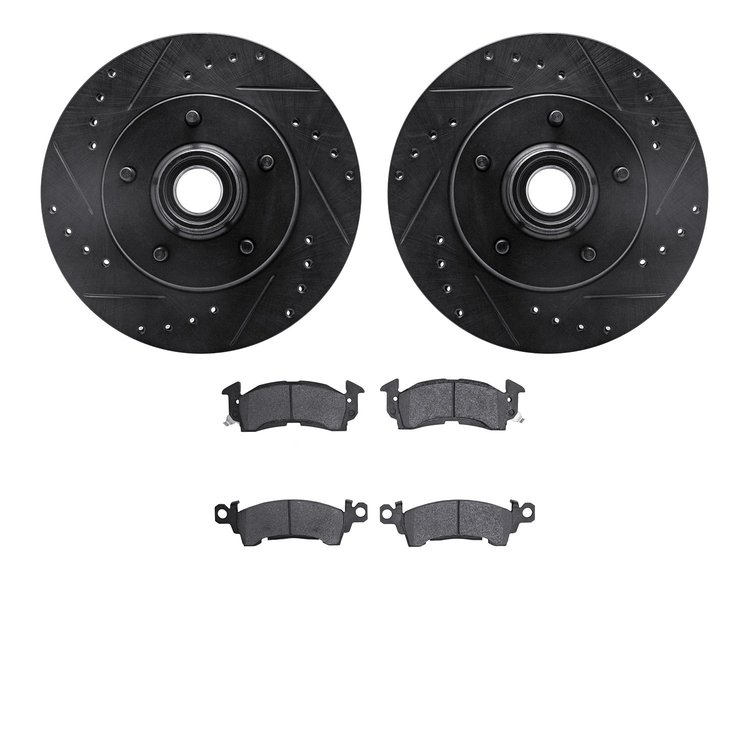 8302-47002 Drilled/Slotted Brake Rotors with 3000-Series Ceramic Brake Pads Kit [Black], 1970-1981 GM, Position: Front