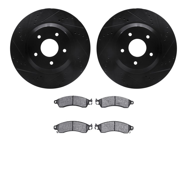 8302-47031 Drilled/Slotted Brake Rotors with 3000-Series Ceramic Brake Pads Kit [Black], 1988-1996 GM, Position: Front
