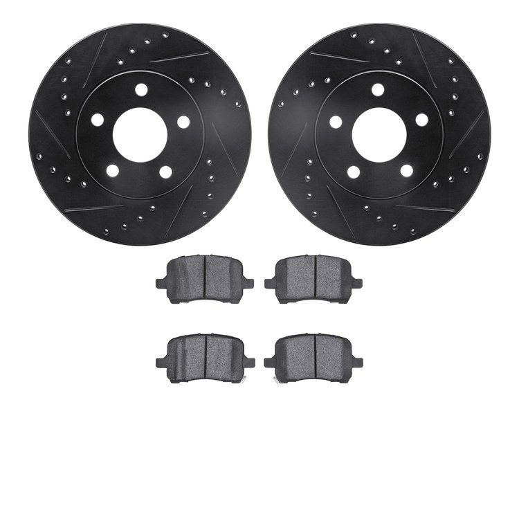 8302-47051 Drilled/Slotted Brake Rotors with 3000-Series Ceramic Brake Pads Kit [Black], 2004-2008 GM, Position: Front