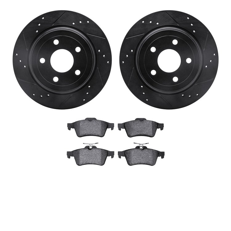 8302-47056 Drilled/Slotted Brake Rotors with 3000-Series Ceramic Brake Pads Kit [Black], 2008-2010 GM, Position: Rear