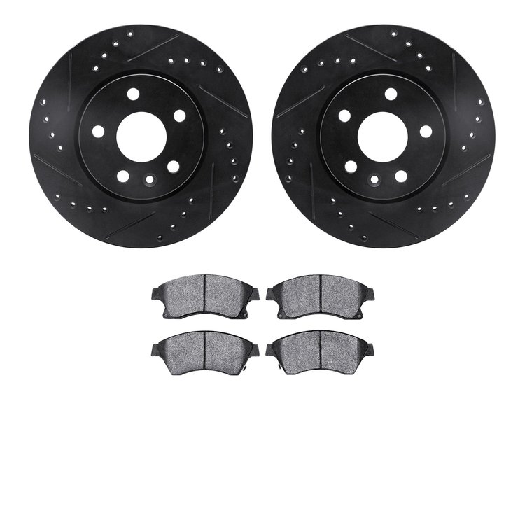 8302-47065 Drilled/Slotted Brake Rotors with 3000-Series Ceramic Brake Pads Kit [Black], 2011-2017 GM, Position: Front