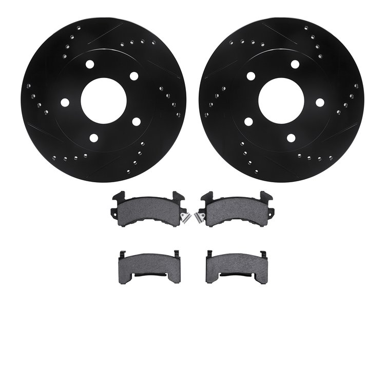 8302-48014 Drilled/Slotted Brake Rotors with 3000-Series Ceramic Brake Pads Kit [Black], 1979-1998 GM, Position: Front