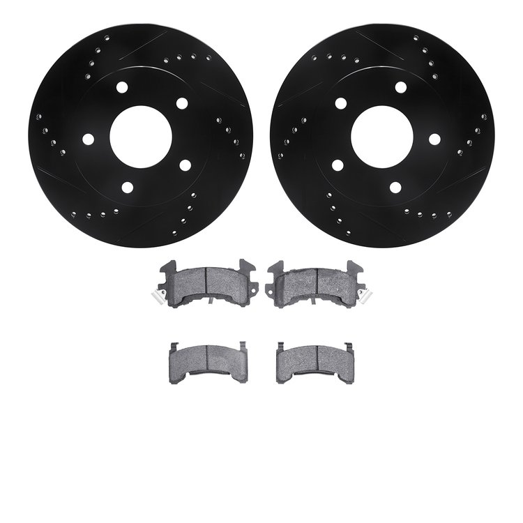 8302-48016 Drilled/Slotted Brake Rotors with 3000-Series Ceramic Brake Pads Kit [Black], 1979-1985 GM, Position: Rear