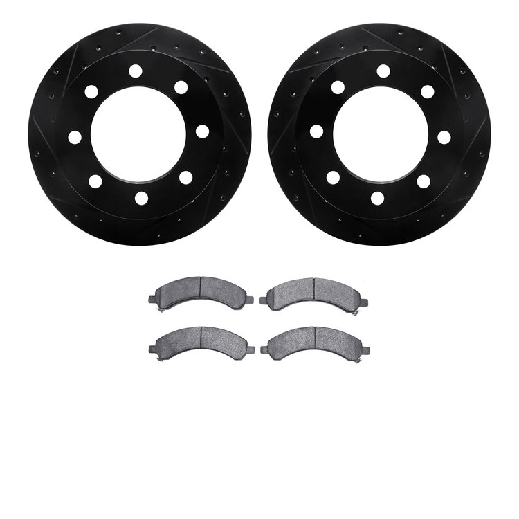 8302-48055 Drilled/Slotted Brake Rotors with 3000-Series Ceramic Brake Pads Kit [Black], 2003-2008 GM, Position: Rear