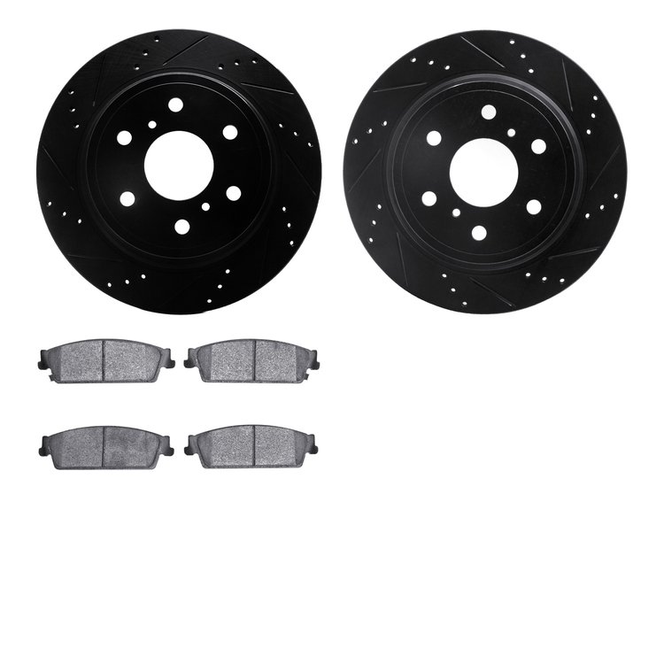 8302-48062 Drilled/Slotted Brake Rotors with 3000-Series Ceramic Brake Pads Kit [Black], 2007-2014 GM, Position: Rear