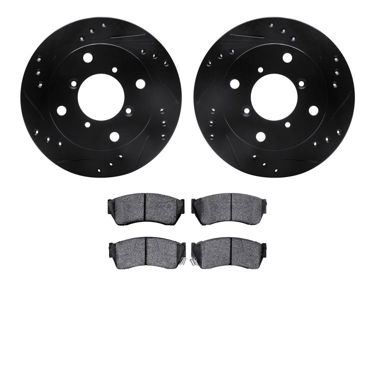 8302-50001 Drilled/Slotted Brake Rotors with 3000-Series Ceramic Brake Pads Kit [Black], 1989-2001 GM, Position: Front