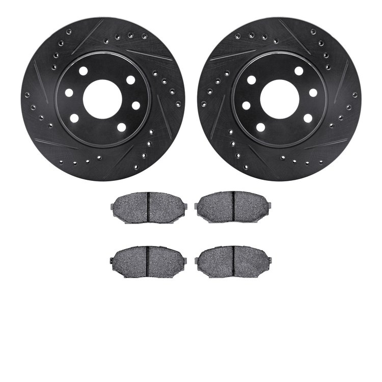 8302-50002 Drilled/Slotted Brake Rotors with 3000-Series Ceramic Brake Pads Kit [Black], 1989-1993 GM, Position: Front