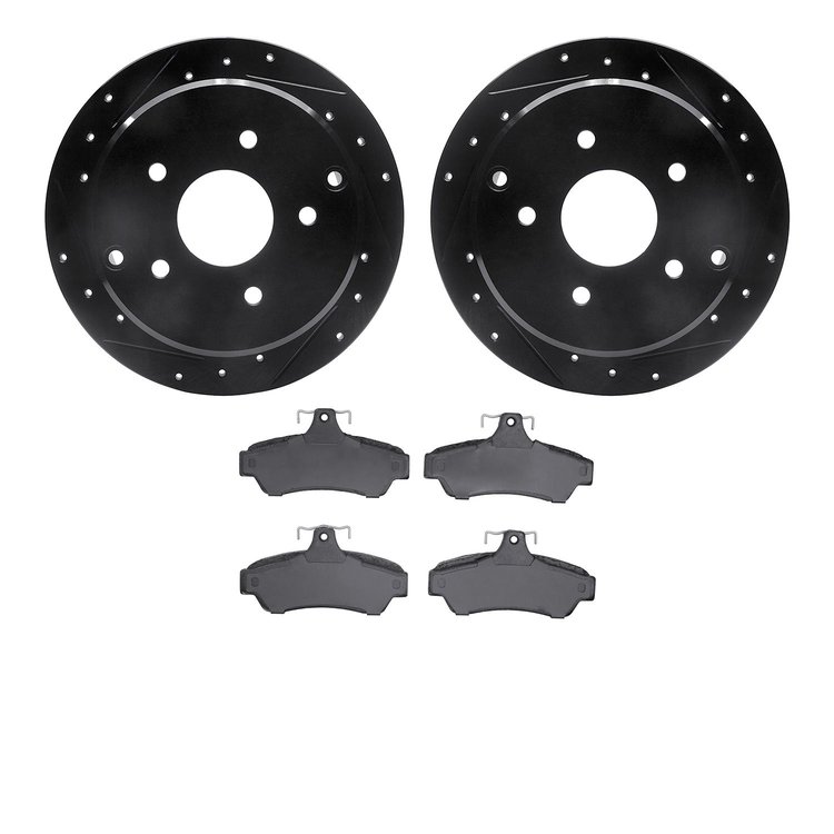 8302-52004 Drilled/Slotted Brake Rotors with 3000-Series Ceramic Brake Pads Kit [Black], 2004-2004 GM, Position: Rear