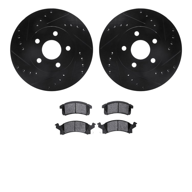 8302-52007 Drilled/Slotted Brake Rotors with 3000-Series Ceramic Brake Pads Kit [Black], 1990-2005 GM, Position: Front