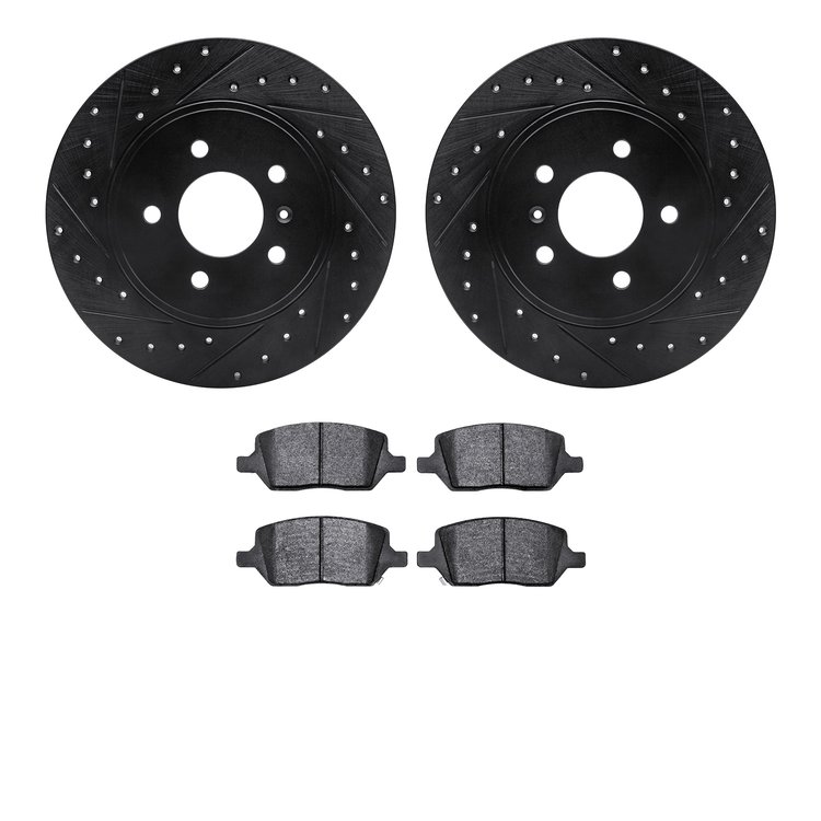 8302-52017 Drilled/Slotted Brake Rotors with 3000-Series Ceramic Brake Pads Kit [Black], 2005-2005 GM, Position: Rear