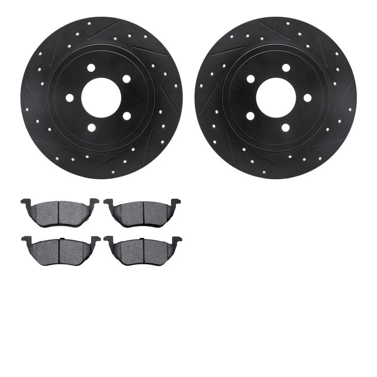 8302-54013 Drilled/Slotted Brake Rotors with 3000-Series Ceramic Brake Pads Kit [Black], 2005-2008 Ford/Lincoln/Mercury/Mazda, P