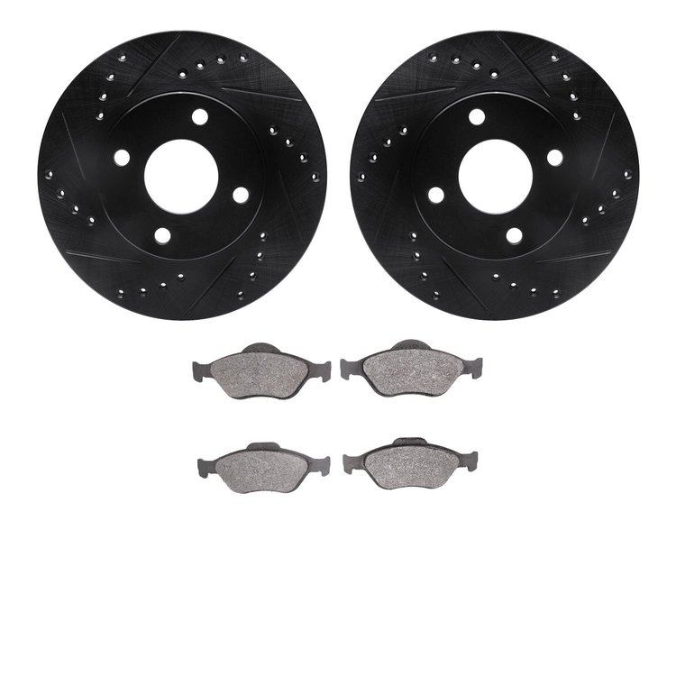 8302-54014 Drilled/Slotted Brake Rotors with 3000-Series Ceramic Brake Pads Kit [Black], 2004-2015 Ford/Lincoln/Mercury/Mazda, P