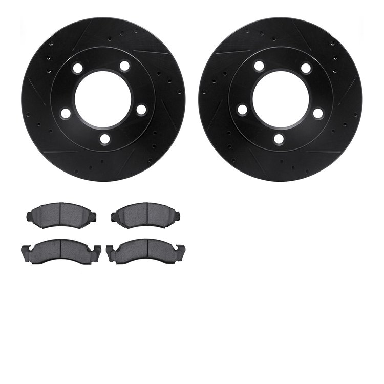8302-54020 Drilled/Slotted Brake Rotors with 3000-Series Ceramic Brake Pads Kit [Black], 1976-1985 Ford/Lincoln/Mercury/Mazda, P