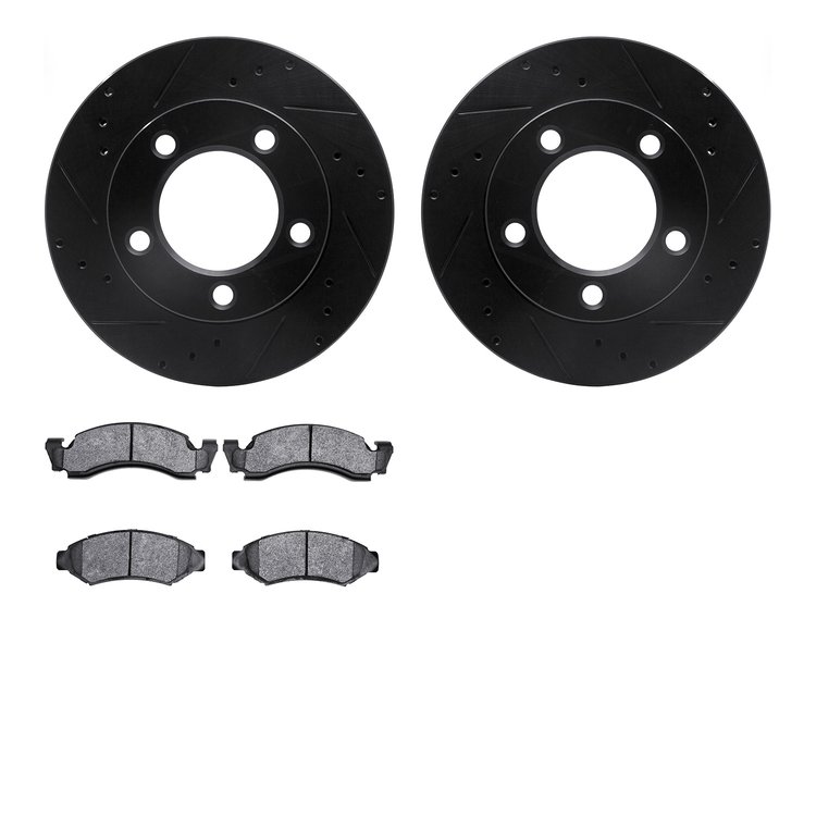 8302-54051 Drilled/Slotted Brake Rotors with 3000-Series Ceramic Brake Pads Kit [Black], 1986-1993 Ford/Lincoln/Mercury/Mazda, P