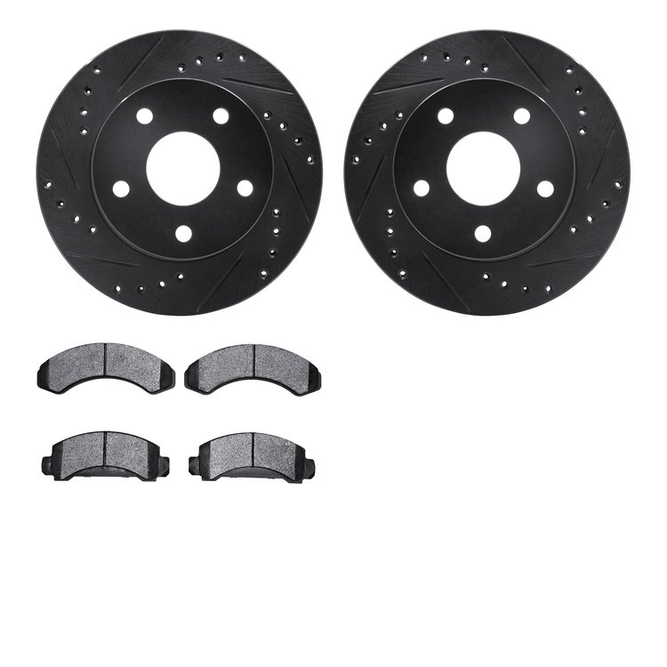 8302-54058 Drilled/Slotted Brake Rotors with 3000-Series Ceramic Brake Pads Kit [Black], 1990-1997 Ford/Lincoln/Mercury/Mazda, P