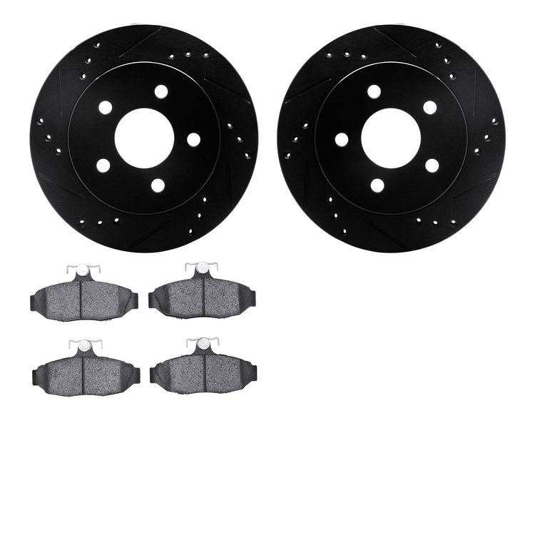 8302-54079 Drilled/Slotted Brake Rotors with 3000-Series Ceramic Brake Pads Kit [Black], 1990-1992 Ford/Lincoln/Mercury/Mazda, P