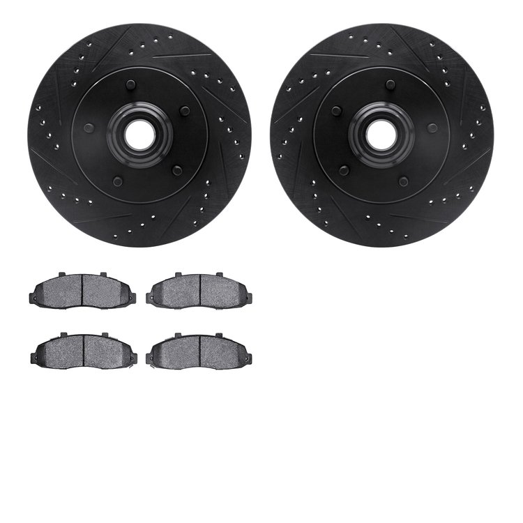 8302-54110 Drilled/Slotted Brake Rotors with 3000-Series Ceramic Brake Pads Kit [Black], 1997-1999 Ford/Lincoln/Mercury/Mazda, P