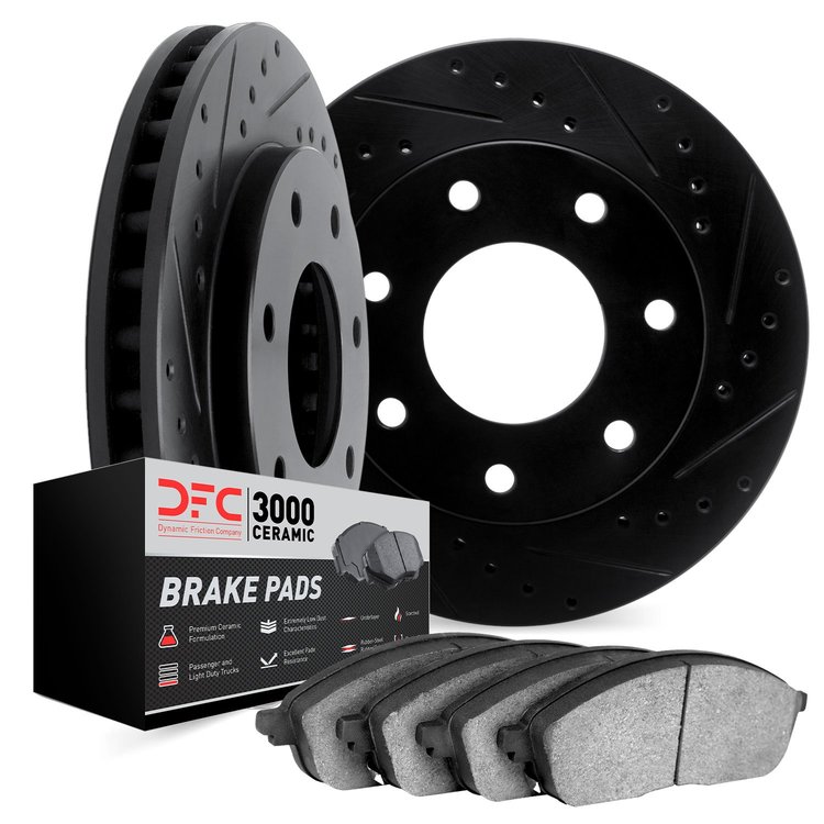 8302-54118 Drilled/Slotted Brake Rotors with 3000-Series Ceramic Brake Pads Kit [Black], 1997-2002 Ford/Lincoln/Mercury/Mazda, P