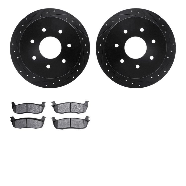 8302-54121 Drilled/Slotted Brake Rotors with 3000-Series Ceramic Brake Pads Kit [Black], 1997-2004 Ford/Lincoln/Mercury/Mazda, P