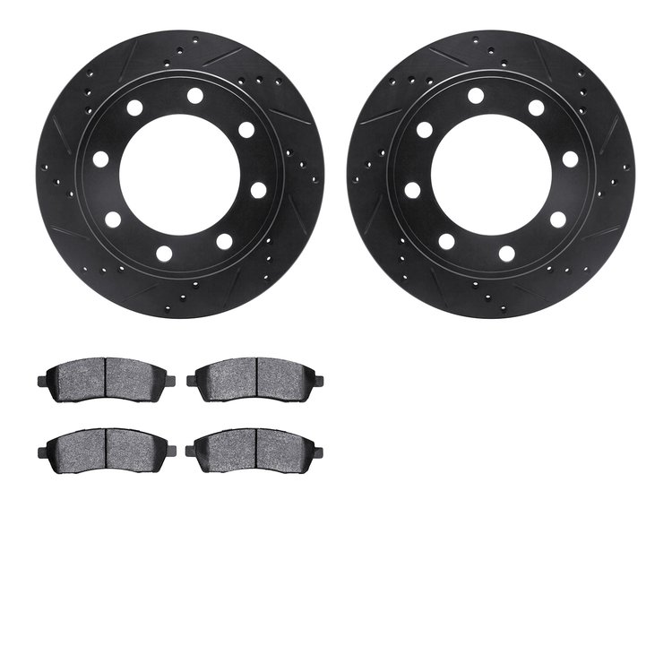 8302-54131 Drilled/Slotted Brake Rotors with 3000-Series Ceramic Brake Pads Kit [Black], 1999-2005 Ford/Lincoln/Mercury/Mazda, P