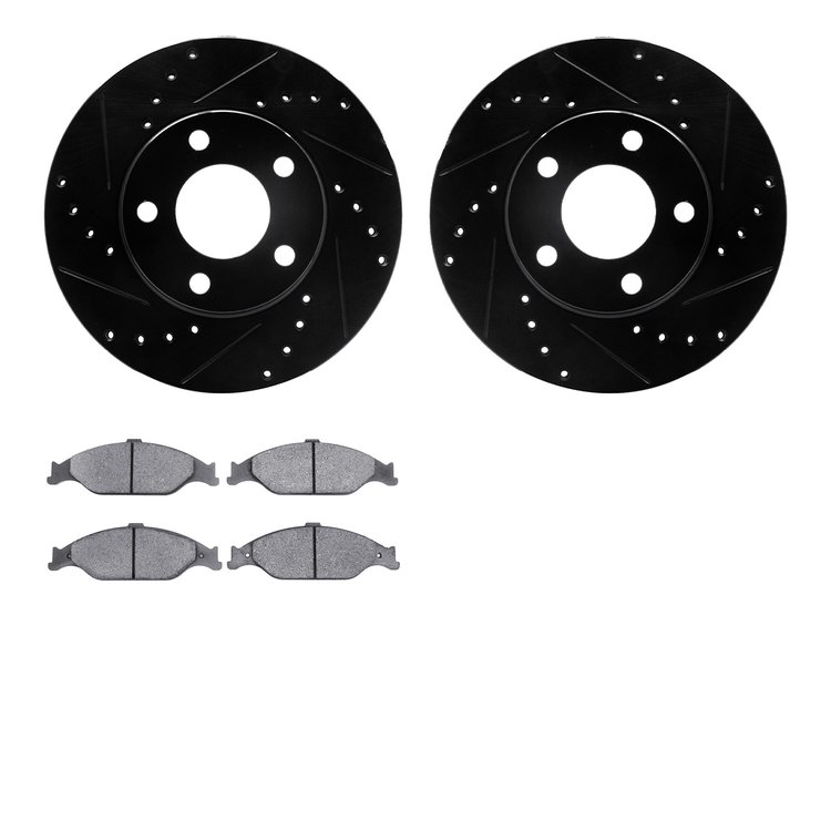 8302-54135 Drilled/Slotted Brake Rotors with 3000-Series Ceramic Brake Pads Kit [Black], 1999-2004 Ford/Lincoln/Mercury/Mazda, P