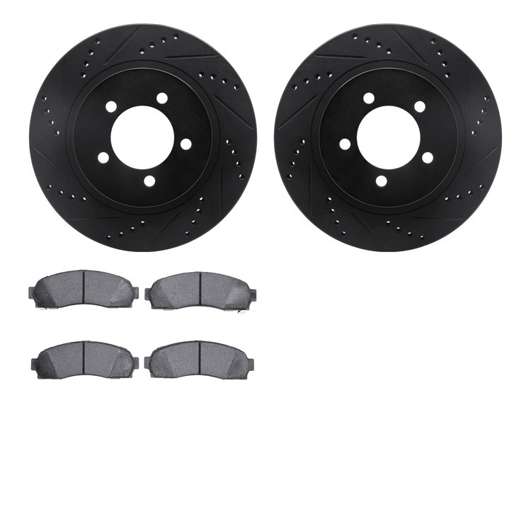 8302-54143 Drilled/Slotted Brake Rotors with 3000-Series Ceramic Brake Pads Kit [Black], 2002-2005 Ford/Lincoln/Mercury/Mazda, P