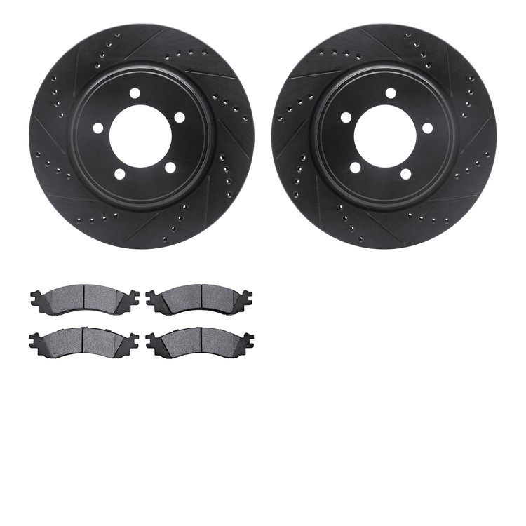 8302-54184 Drilled/Slotted Brake Rotors with 3000-Series Ceramic Brake Pads Kit [Black], 2006-2010 Ford/Lincoln/Mercury/Mazda, P