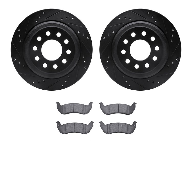 8302-55005 Drilled/Slotted Brake Rotors with 3000-Series Ceramic Brake Pads Kit [Black], 2003-2011 Ford/Lincoln/Mercury/Mazda, P