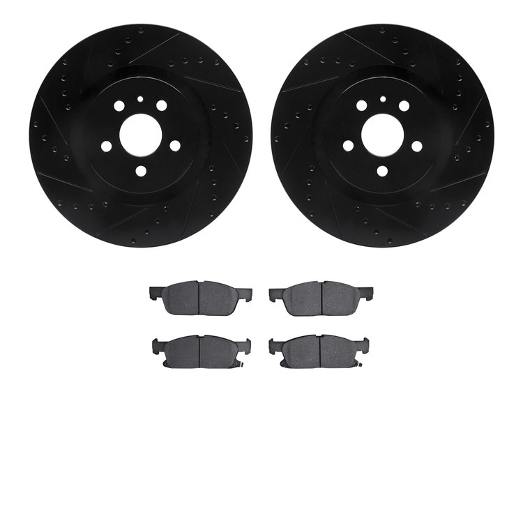 8302-55011 Drilled/Slotted Brake Rotors with 3000-Series Ceramic Brake Pads Kit [Black], 2017-2020 Ford/Lincoln/Mercury/Mazda, P