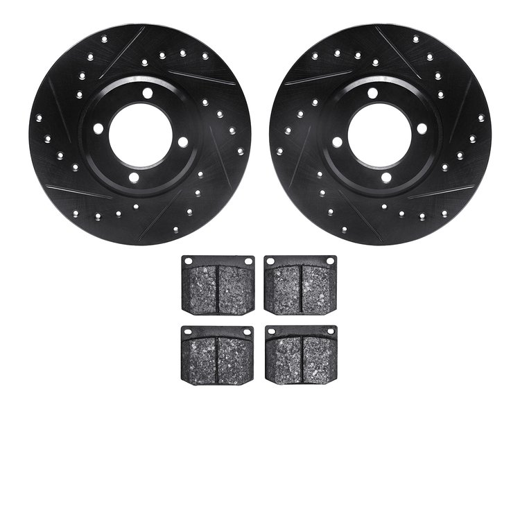 8302-56001 Drilled/Slotted Brake Rotors with 3000-Series Ceramic Brake Pads Kit [Black], 1966-1970 Ford/Lincoln/Mercury/Mazda, P