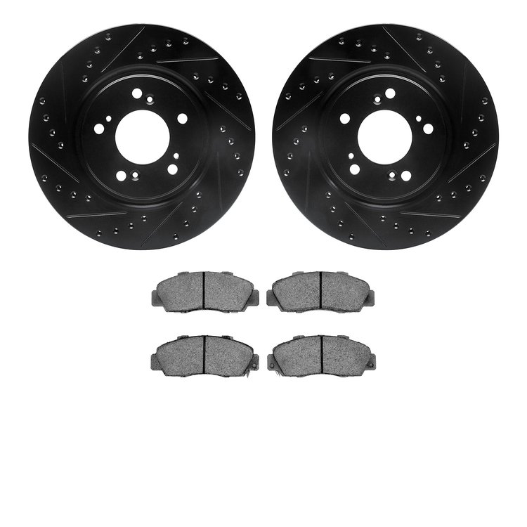 8302-58006 Drilled/Slotted Brake Rotors with 3000-Series Ceramic Brake Pads Kit [Black], 1997-2005 Acura/Honda, Position: Front