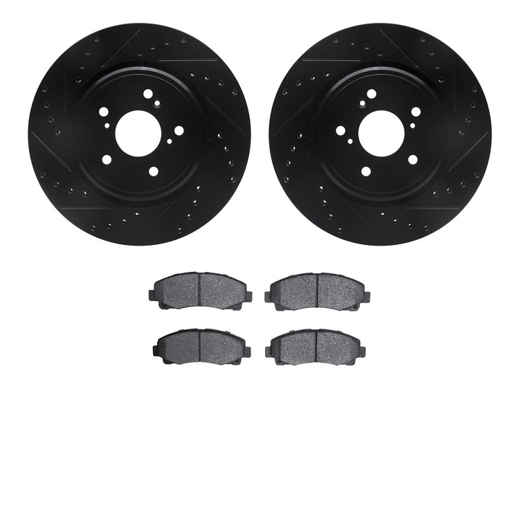 8302-58025 Drilled/Slotted Brake Rotors with 3000-Series Ceramic Brake Pads Kit [Black], 2015-2020 Acura/Honda, Position: Front