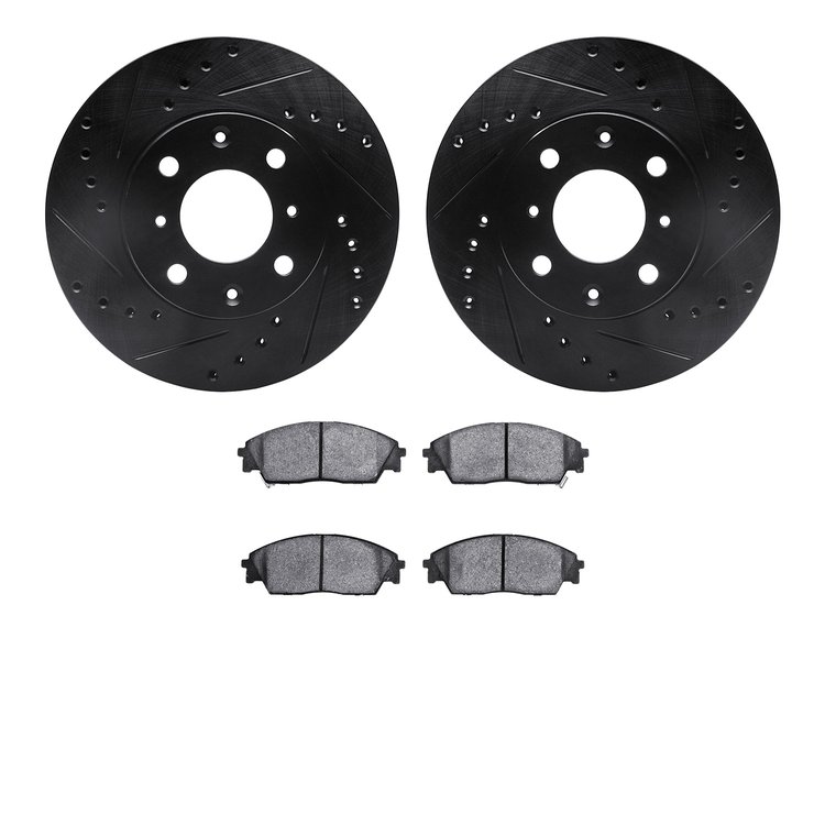 8302-59026 Drilled/Slotted Brake Rotors with 3000-Series Ceramic Brake Pads Kit [Black], 1988-1991 Acura/Honda, Position: Front