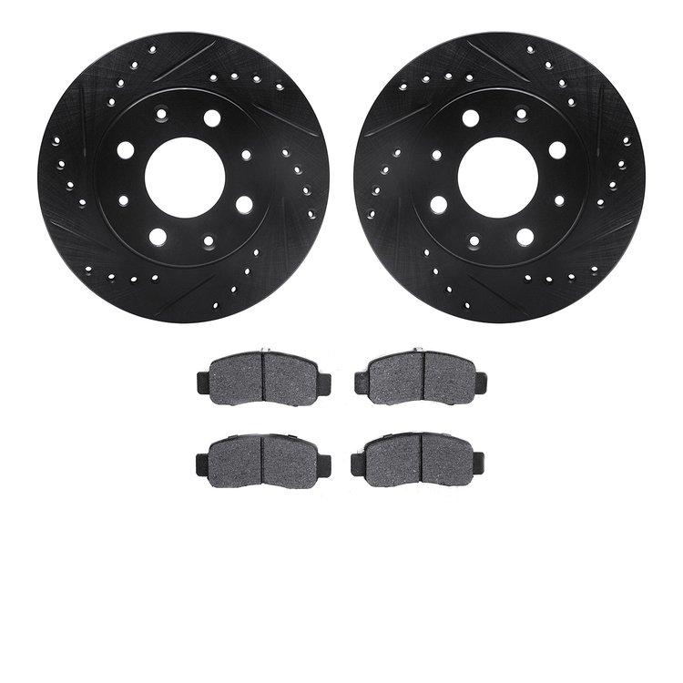 8302-59061 Drilled/Slotted Brake Rotors with 3000-Series Ceramic Brake Pads Kit [Black], 2000-2006 Acura/Honda, Position: Front