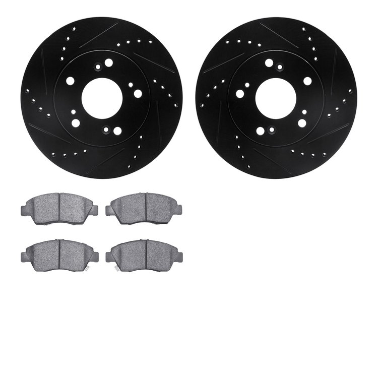 8302-59073 Drilled/Slotted Brake Rotors with 3000-Series Ceramic Brake Pads Kit [Black], 2012-2015 Acura/Honda, Position: Front