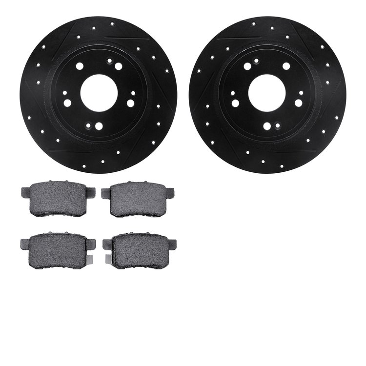 8302-59082 Drilled/Slotted Brake Rotors with 3000-Series Ceramic Brake Pads Kit [Black], 2008-2017 Acura/Honda, Position: Rear