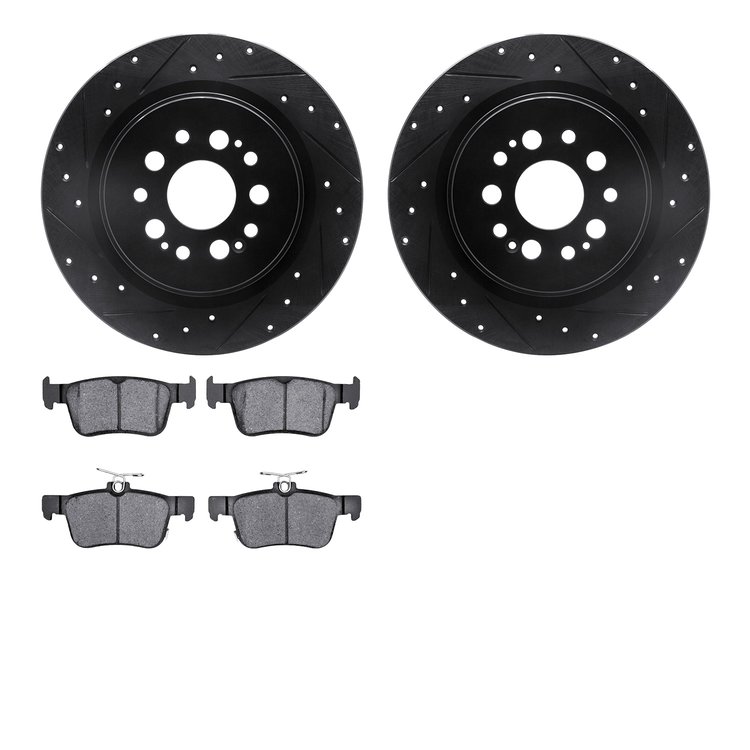 8302-59110 Drilled/Slotted Brake Rotors with 3000-Series Ceramic Brake Pads Kit [Black], 2019-2019 Acura/Honda, Position: Rear