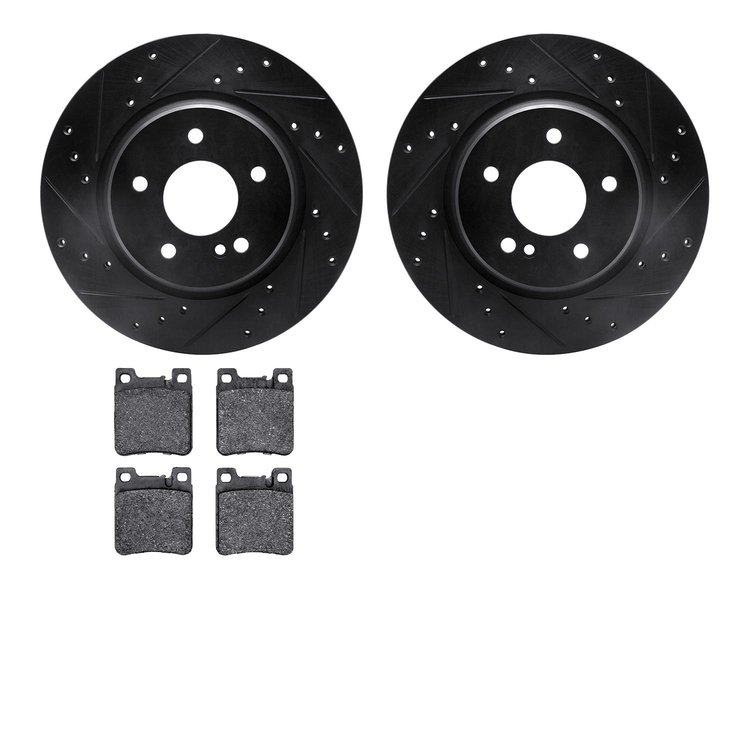 8302-63015 Drilled/Slotted Brake Rotors with 3000-Series Ceramic Brake Pads Kit [Black], 1998-2009 Multiple Makes/Models, Positi